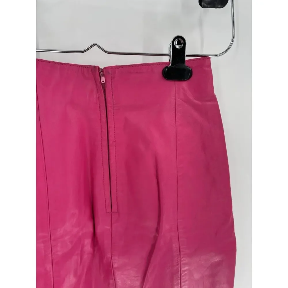 Chia Vintage Hot Pink Leather Skirt Womens 4 Short Zip Up Lined 80s 90s Retro